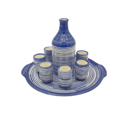 Servizio da limoncello per 6 persone decoro righe blu