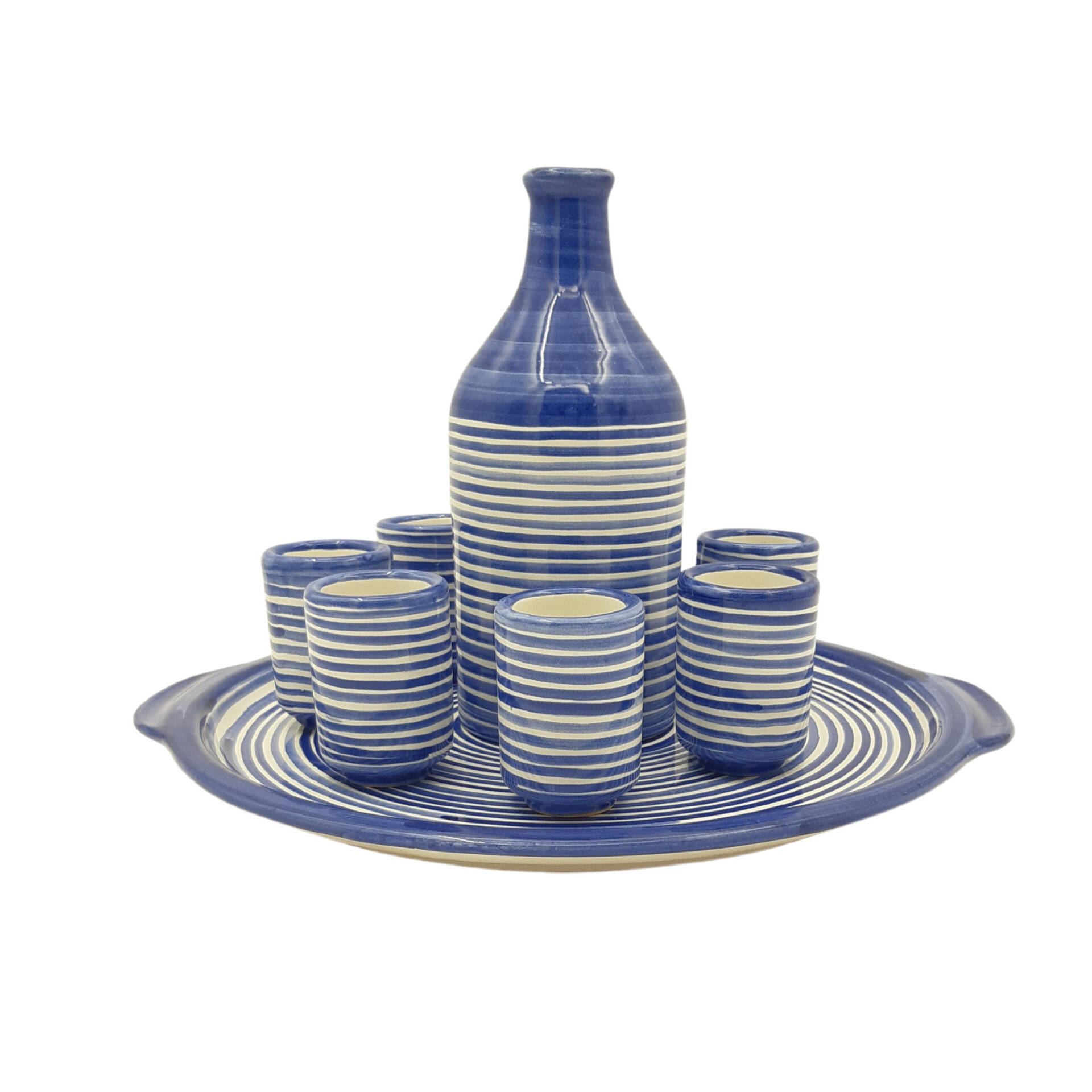 Servizio da limoncello per 6 persone decoro righe blu - immagine 2