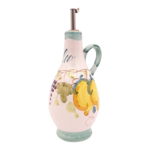 Bottiglia Olio con Manico Decoro Uva e Limoni