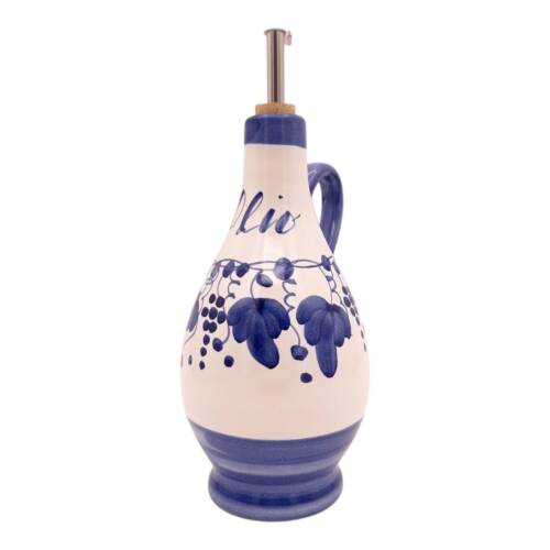 Bottiglia olio con manico decoro uva blu