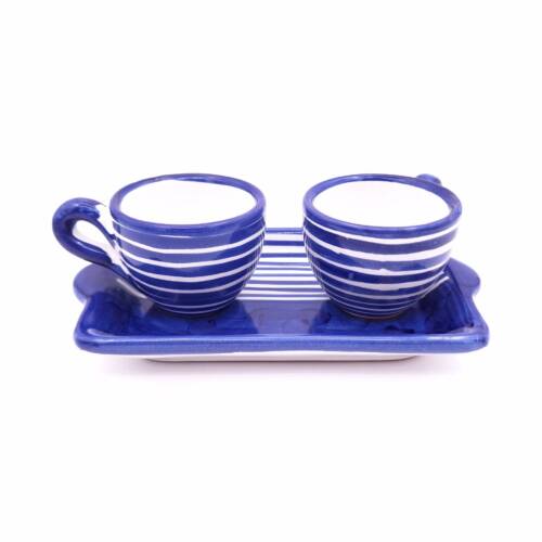Servizio da caffè per 2 persone decoro a righe blu