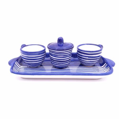 Servizio da caffè per 2 persone con zuccheriera decoro righe blu