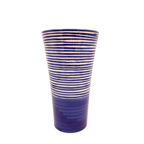 Vaso da fiori svasato decoro righe blu
