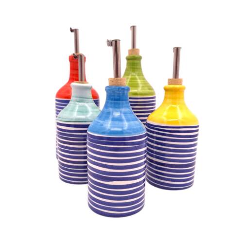 Bottiglia Olio Decoro Righe Blu